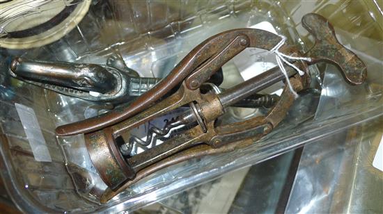 A J.Heeley & Sons Ltd double lever, corkscrew and a pair of crocodile nutcrackers